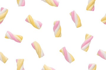 Seamless Pattern of Colorful Twisted Marshmallow.  Soft, fluffy candy pattern ideal for food...