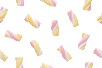 Seamless Pattern of Colorful Twisted Marshmallow.  Soft, fluffy candy pattern ideal for food backgrounds, festive designs, party themes, and confectionery concepts.