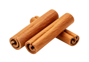 Three cinnamon sticks isolated on transparent background