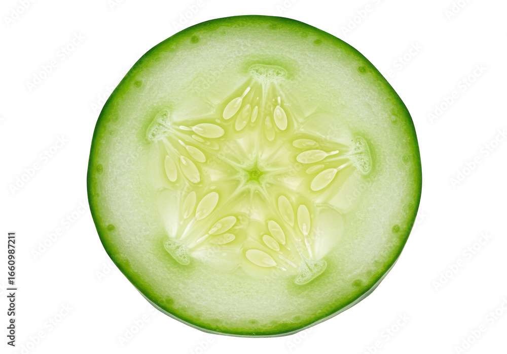 Poster Slice of cucumber with star pattern isolated on transparent background