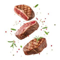 Grilled beef steaks isolated on transparent background