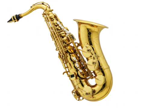 Golden saxophone musical instrument isolated on transparent background