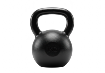 Black cast iron kettlebell for fitness training isolated on transparent background