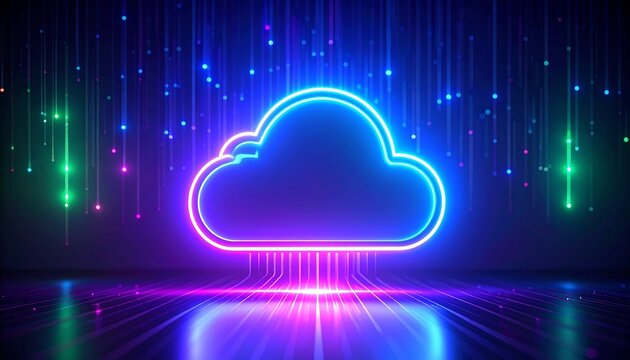 Digital Cloud Computing Neon Abstract Background with Futuristic Technology