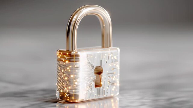 A transparent lock with intricate patterns reflecting security and technology.
