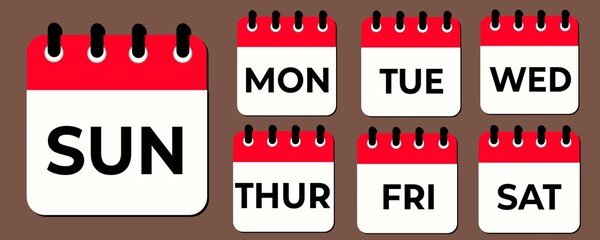 Colorful Weekly Calendar Icons – Sunday to Saturday, Illustration of a weekly calendar showing all seven days from Sunday to Saturday