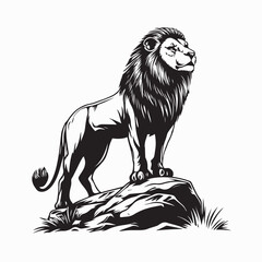 Majestic Male Lion Standing Proud on Rock Vector Illustration