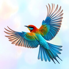 Obraz premium Colorful bird in flight against a soft, ethereal background