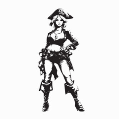 Female Pirate Character in Full Pirate Costume Vector Illustration