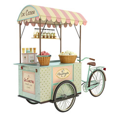 Pastel Bicycle Food Cart isolated on transparent background