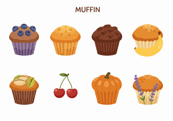 Assorted muffins with fruit toppings