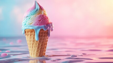 Melting rainbow ice cream cone