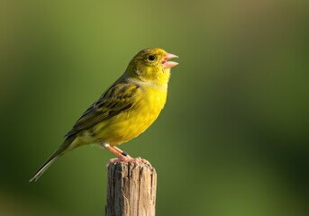 Vibrant Yellow Bird Singing A Close-Up Macro Shot