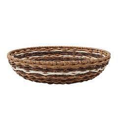 woven wicker basket with natural fibers, handcrafted rattan or bamboo weaving texture, rustic eco-friendly storage container isolated on transparent background PNG