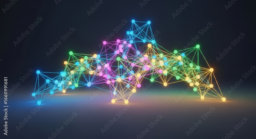 Poster abstract colorful network: nodes and connections