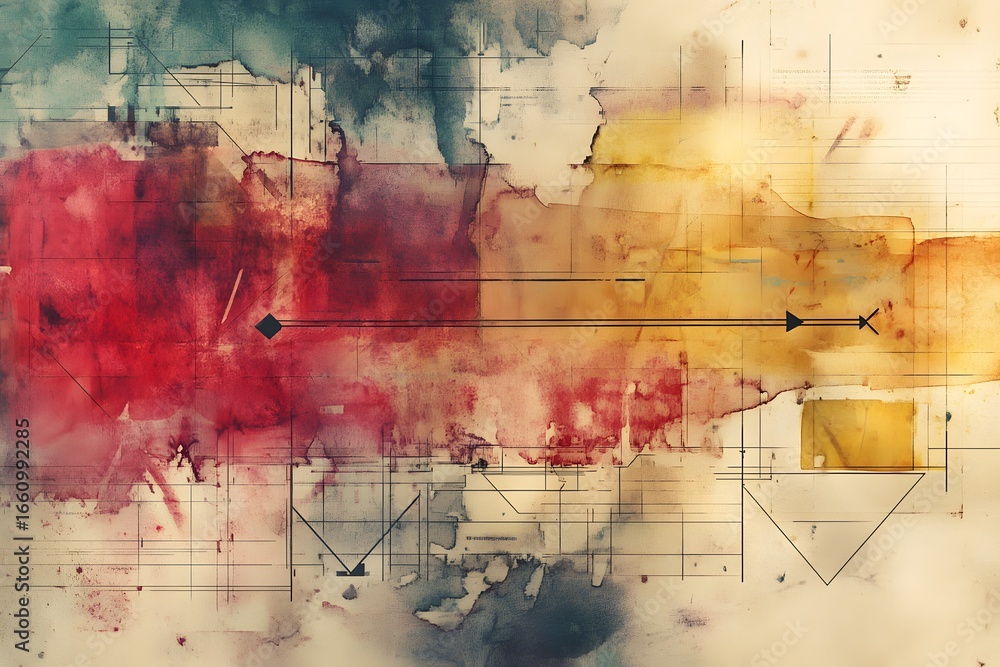 Poster an abstract composition featuring vibrant colors and geometric patterns, creating a striking visual 