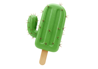 Isolated Cactus-Shaped Ice Pop with Spikes