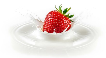 strawberries falling into milk. Splash isolated on white background