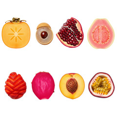 Fototapeta premium Assortment of fresh exotic fruits displayed on a white background