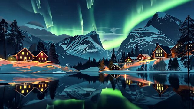 selective focus northern lights over Norwegian landscape