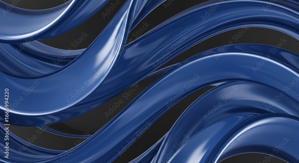 Poster a sleek and modern abstract background featuring glossy, flowing blue ribbons in a dynamic 3d render