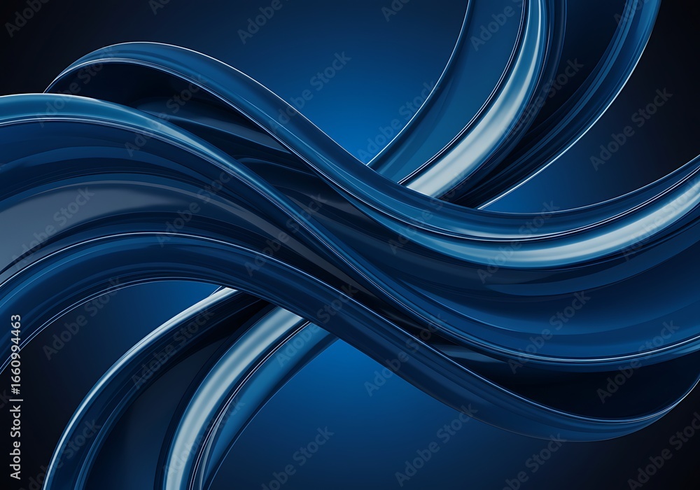 Poster a sleek and modern abstract background featuring glossy, flowing blue ribbons in a dynamic 3d render