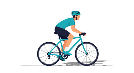 Fototapeta premium Illustration of a cyclist riding a road bike wearing a helmet and sportswear, isolated against a clean white backdrop perfect for sport and fitness