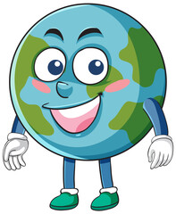 Smiling Cartoon Earth Character with Hands and Feet