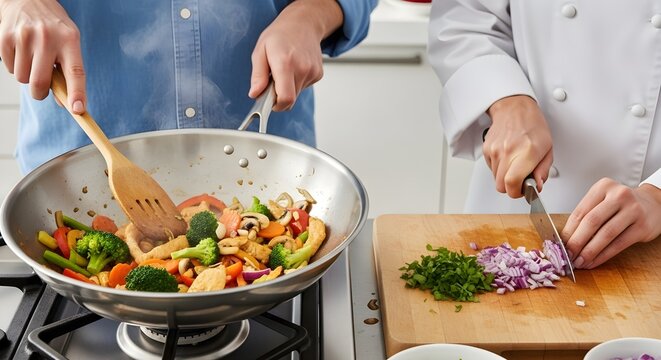 Chef Seasoning Fresh Vegetables While Stir-Frying