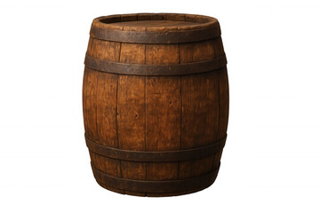 Obraz premium Classic wooden barrel with aged metal rings, isolated on transparent background, perfect for projects related to wine, beer, or traditional storage