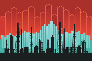 Geometric abstract skyline of factories arranged artistically.