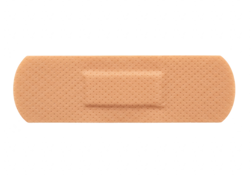 A single fleshcolored adhesive bandage strip, isolated on transparent background