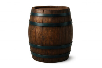 Obraz premium Classic wooden barrel with metal rings, isolated on transparent background, ideal for projects related to wine, beer, or spirits