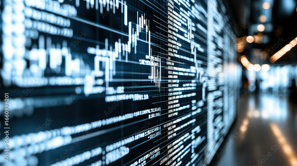 Aufkleber digital display showcasing data analysis and financial trends, emphasizing technology