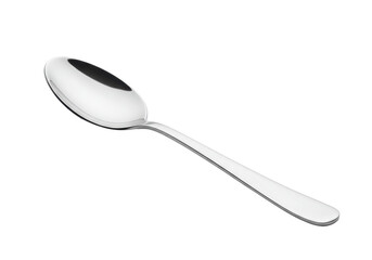 Isolated Polished Silver Teaspoon Angled on White Background