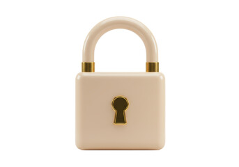Isolated Clean Beige Padlock with Golden Keyhole on White