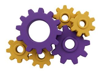 Isolated Group of Interlocking Yellow and Purple Gears Collaboration