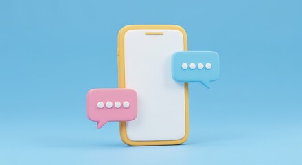 Cartoon phone with speech bubbles symbolizing communication on blue background digital communication and mobile connection concept