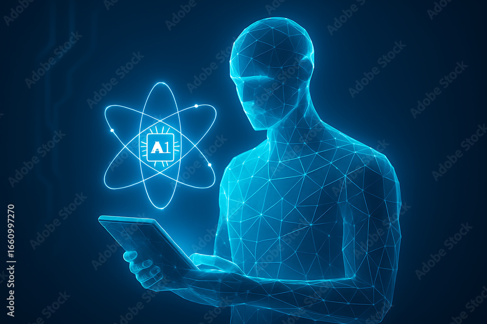 Poster futuristic digital brain with a glowing central core, symbolizing artificial intelligence, cognitive