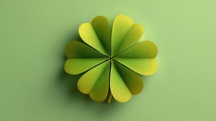 Minimal green clover symbol for St. Patrick’s Day on light green background with 70% empty space for overlay text, ideal for festive greeting cards, spring decorations, cultural and holiday designs