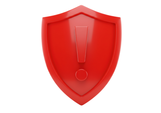 Isolated Red Shield with Exclamation Mark Warning Symbol