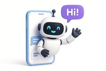 3d mobile phone with a glowing artificial intelligence chatbot, symbolizing modern technology, online support, and smart applications