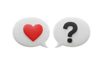 Isolated 3D Render of Chat Bubbles with Heart and Question Mark
