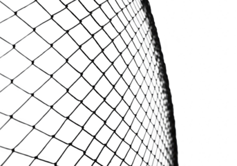 Abstract closeup of a black diamond pattern net or mesh texture with a diagonal perspective, isolated on transparent background