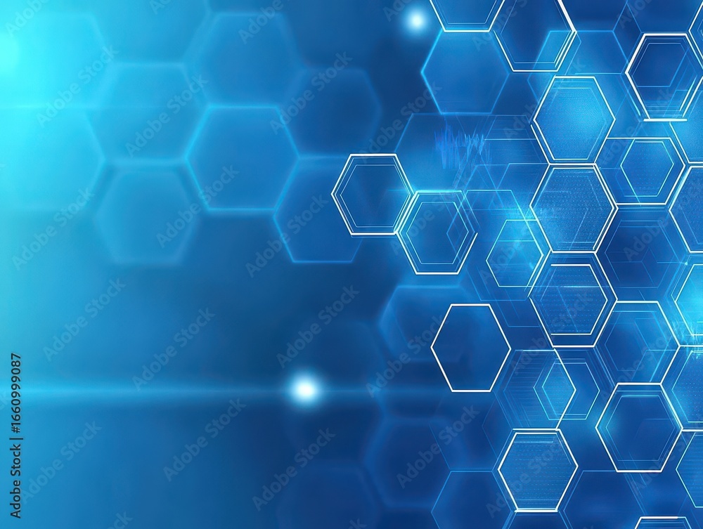 Poster futuristic digital hexagon pattern background with glowing and interconnected geometric shapes on vi