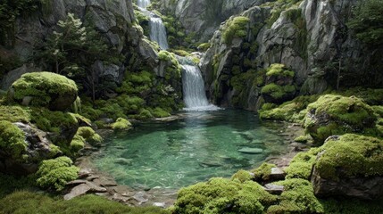 Tranquil waterfall pool in nature