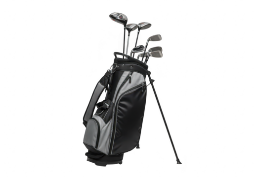 Golf club bag with clubs isolated on transparent background