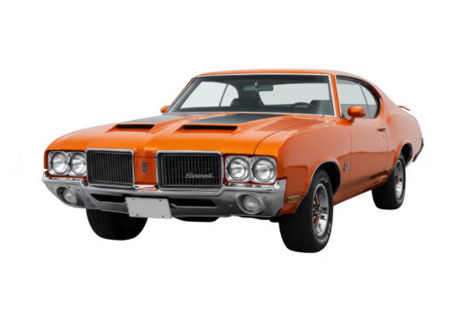 Orange classic muscle car, isolated on transparent background