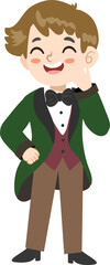 Cartoon Elegant Boy Wearing Suit and Bow Tie Character Illustration