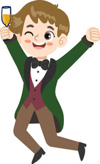 Cheerful Cartoon Style Man Celebrating Success with Drink Illustration Asset
